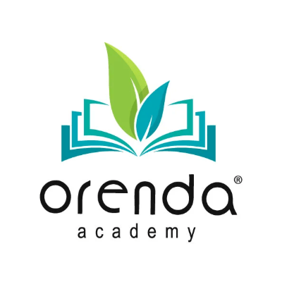 Orenda Academy logo featuring stylized open book with green leaves emerging, symbolizing growth and learning. Clean, modern design with harmonious colors.