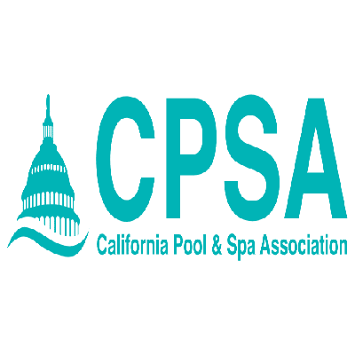 Logo for the California Pool & Spa Association featuring stylized U.S. Capitol silhouette, with teal letters "CPSA" alongside the organization's full name.